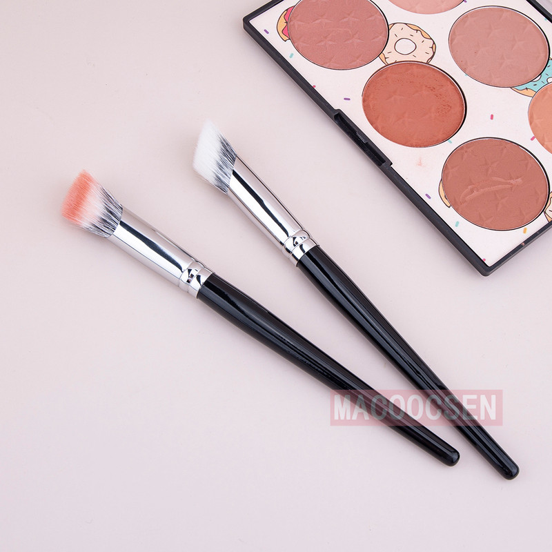Angled Blush Brush Duo Fiber Goat Hair Stippling Diffusion Powder Liquid Blusher Makeup Brush Beaut 4