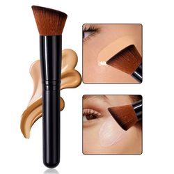 angled foundation blush brush multipurpose tool for liquid cream and powder, beginner friendly travel essential makeup