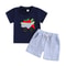 Toddler Boy Summer Outfits 2-Piece Set, Apple Embroidery Short Sleeve Top & Stripe Shorts