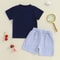 Toddler Boy Summer Outfits 2-Piece Set, Apple Embroidery Short Sleeve Top & Stripe Shorts