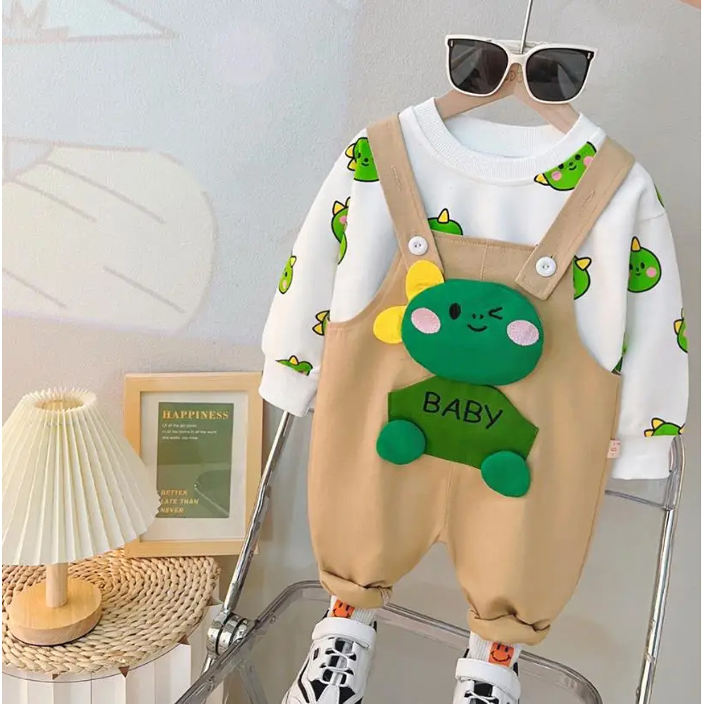 Baby Boys 1st Birthday Sets, Korean Style 2PC Outfit with Cute Bear Graphic T-shirt and Denim Overalls, Boutique Kids