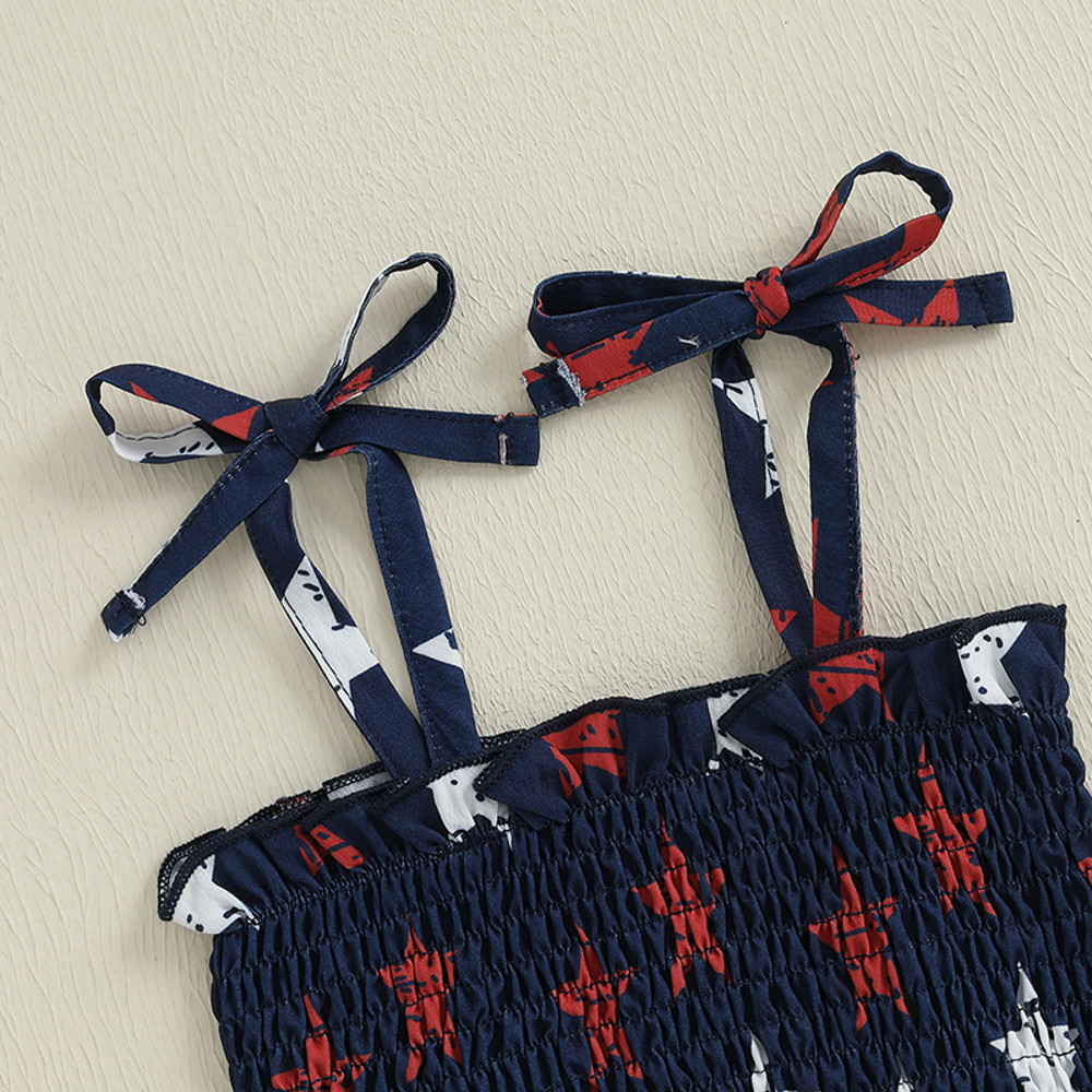 Baby Girl Fourth Outfit, Sleeveless Shirred Cami Top Wide Leg Pants Set, Patriotic Toddler Clothes