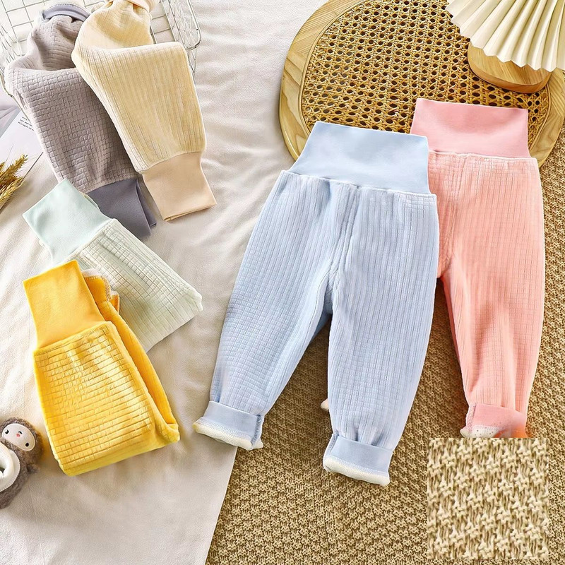Toddler High Waist Fleece Thermal Pants Baby Solid Color Pajama Pants For Autumn Winter Clothing 2