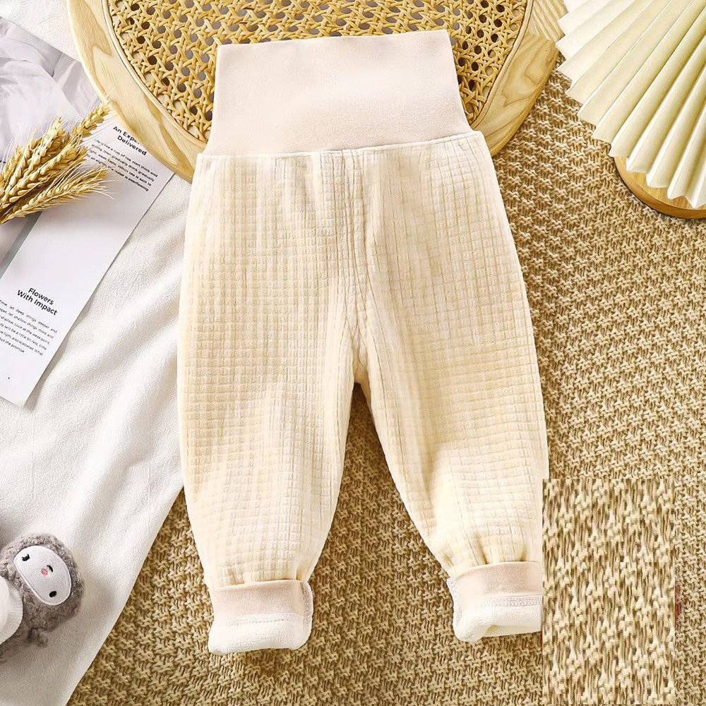 Toddler High Waist Fleece Thermal Pants Baby Solid Color Pajama Pants For Autumn Winter Clothing 4