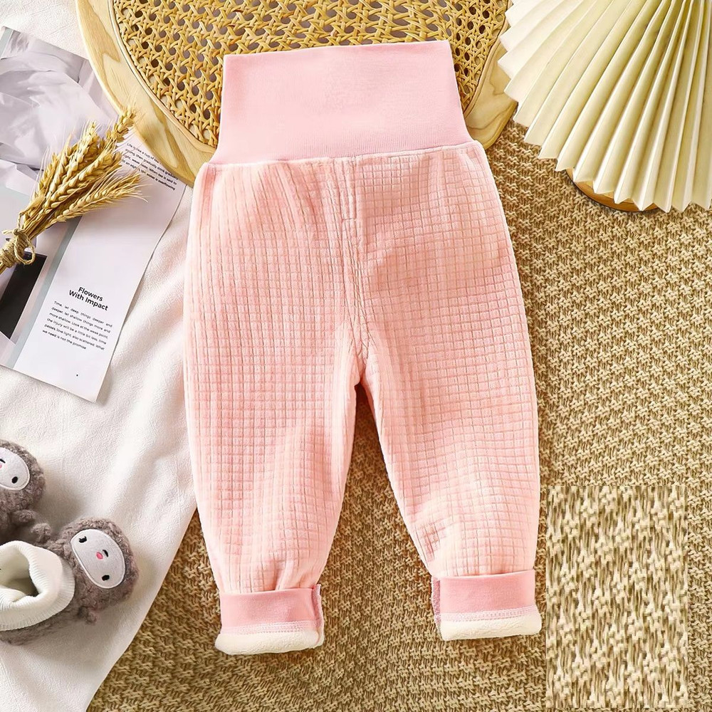 Toddler High Waist Fleece Thermal Pants Baby Solid Color Pajama Pants For Autumn Winter Clothing 6