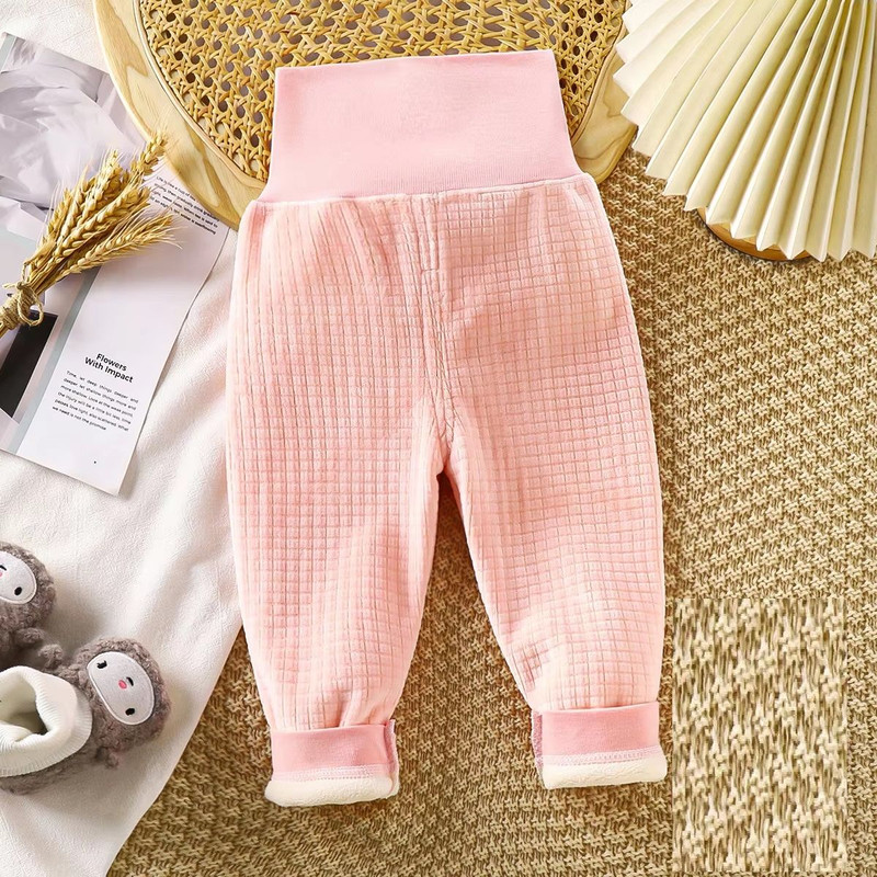 Toddler High Waist Fleece Thermal Pants Baby Solid Color Pajama Pants For Autumn Winter Clothing 6