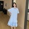 Korean Style Maternity Dress, French Sweet Loose Summer Dress for Pregnant Women, Plus Size Casual Mid-Length Dress