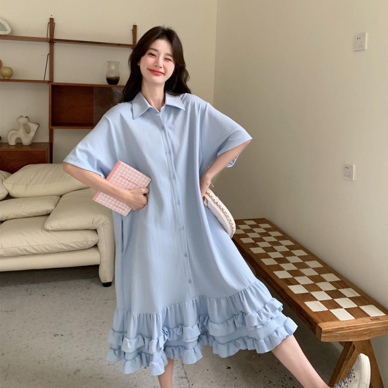 Korean Style Maternity Dress, French Sweet Loose Summer Dress for Pregnant Women, Plus Size Casual Mid-Length Dress