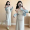 Pregnant Women's Temperament Wearing Spring Clothes, Pure Cotton Camisole Dress, Blue Cardigan Two-Piece Set
