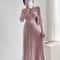 Autumn Winter Maternity Dress, V-Neck Knitted Long Dress for Pregnancy with Fishtail Pleated Hem, Single-Breasted Design