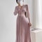 Autumn Winter Maternity Dress, V-Neck Knitted Long Dress for Pregnancy with Fishtail Pleated Hem, Single-Breasted Design