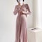 Autumn Winter Maternity Dress, V-Neck Knitted Long Dress for Pregnancy with Fishtail Pleated Hem, Single-Breasted Design