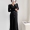 Autumn Winter Maternity Dress, V-Neck Knitted Long Dress for Pregnancy with Fishtail Pleated Hem, Single-Breasted Design