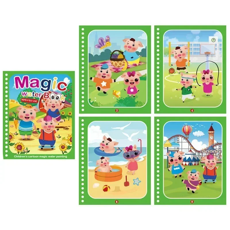 Reusable Magic Water Coloring Book for Kids DIY Sensory Drawing Toys with Water Pen, Mess Free Toddler Painting Activity