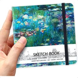 artis premium 5x5 inch square sketchbook, handy pocket art journal with hardcover cloth cover, 58 sheets 150 gsm beige