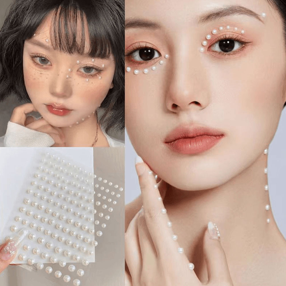 Face Pearls Stick On, Self Adhesive Pearl Stickers, Hair Rhinestones, Eyes Makeup Stickers