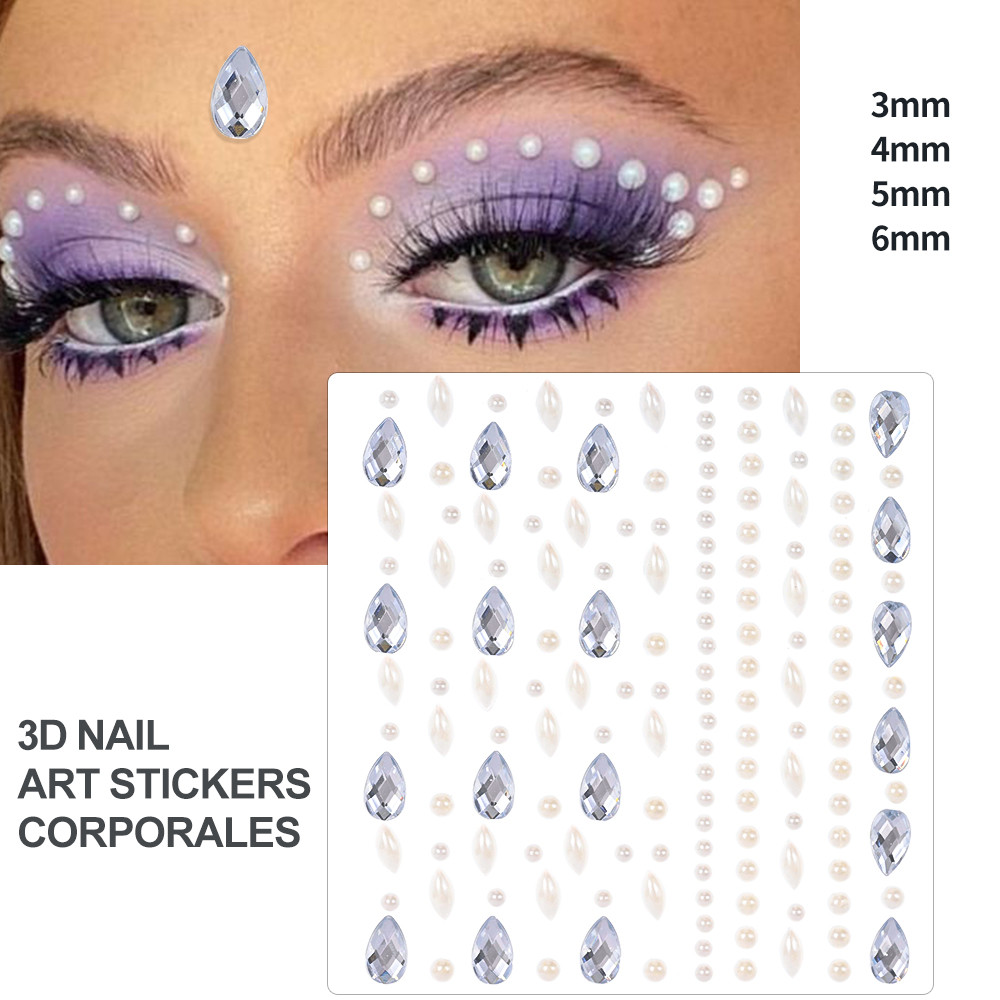 Face Pearls Stick On, Self Adhesive Pearl Stickers, Hair Rhinestones, Eyes Makeup Stickers