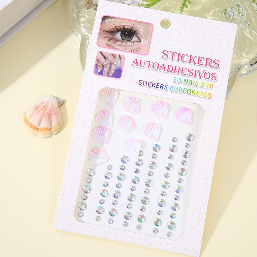 3D Dreamy Shell Crystal Diamond Patch, Mermaid Face Gems, Temporary Tattoo Stickers, Self-adhesive Body Art Decoration