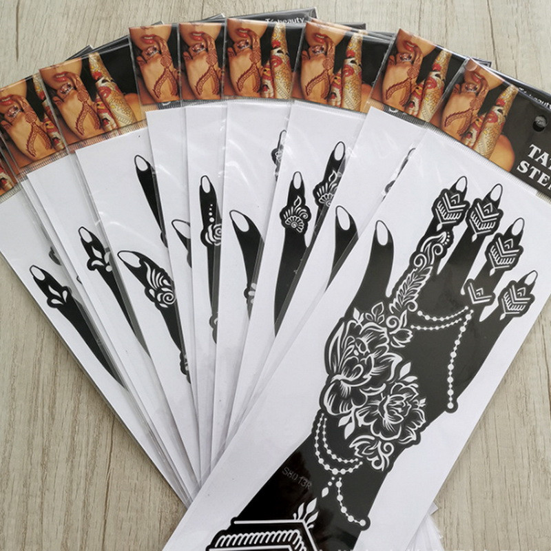 2Pcs Mehndi Hand Henna Tattoo Stencils, Reusable Painting Template, Art Sleeve, Temporary Tattoo, Wedding Bride Beauty