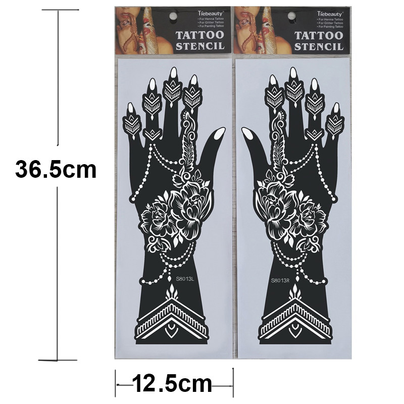 2Pcs Mehndi Hand Henna Tattoo Stencils, Reusable Painting Template, Art Sleeve, Temporary Tattoo, Wedding Bride Beauty