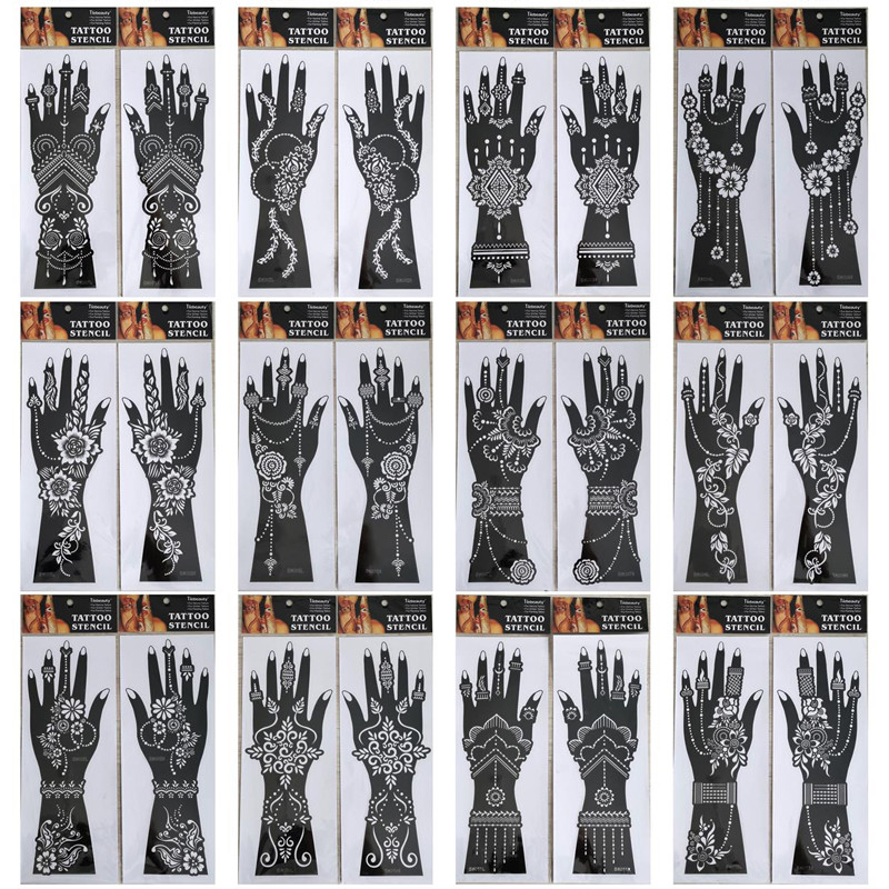 2Pcs Mehndi Hand Henna Tattoo Stencils, Reusable Painting Template, Art Sleeve, Temporary Tattoo, Wedding Bride Beauty