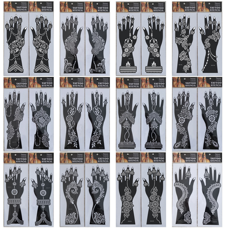 2Pcs Mehndi Hand Henna Tattoo Stencils, Reusable Painting Template, Art Sleeve, Temporary Tattoo, Wedding Bride Beauty