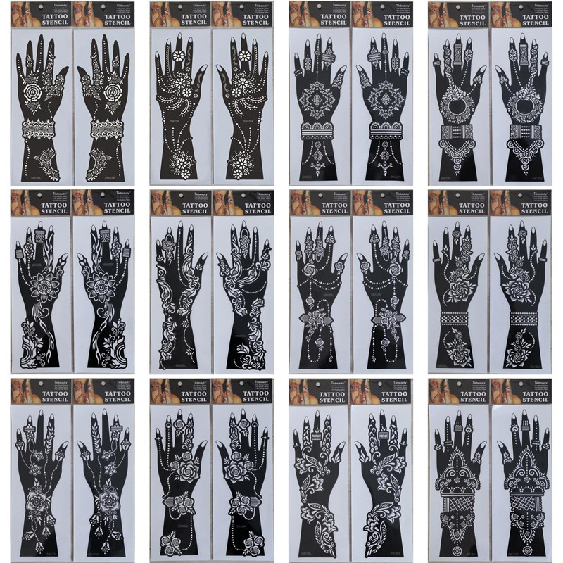 2Pcs Mehndi Hand Henna Tattoo Stencils, Reusable Painting Template, Art Sleeve, Temporary Tattoo, Wedding Bride Beauty