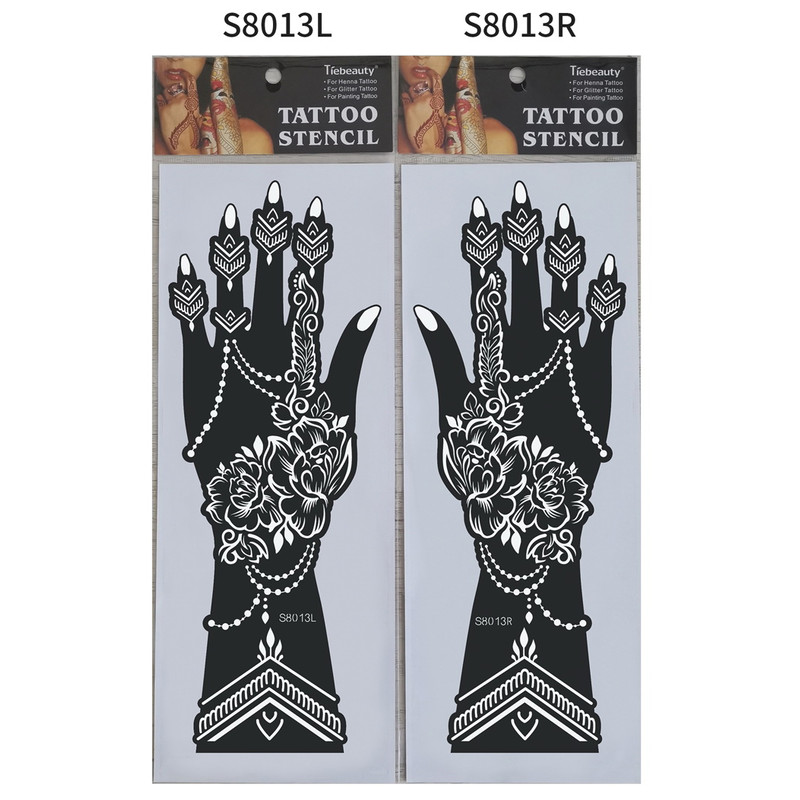 2Pcs Mehndi Hand Henna Tattoo Stencils, Reusable Painting Template, Art Sleeve, Temporary Tattoo, Wedding Bride Beauty