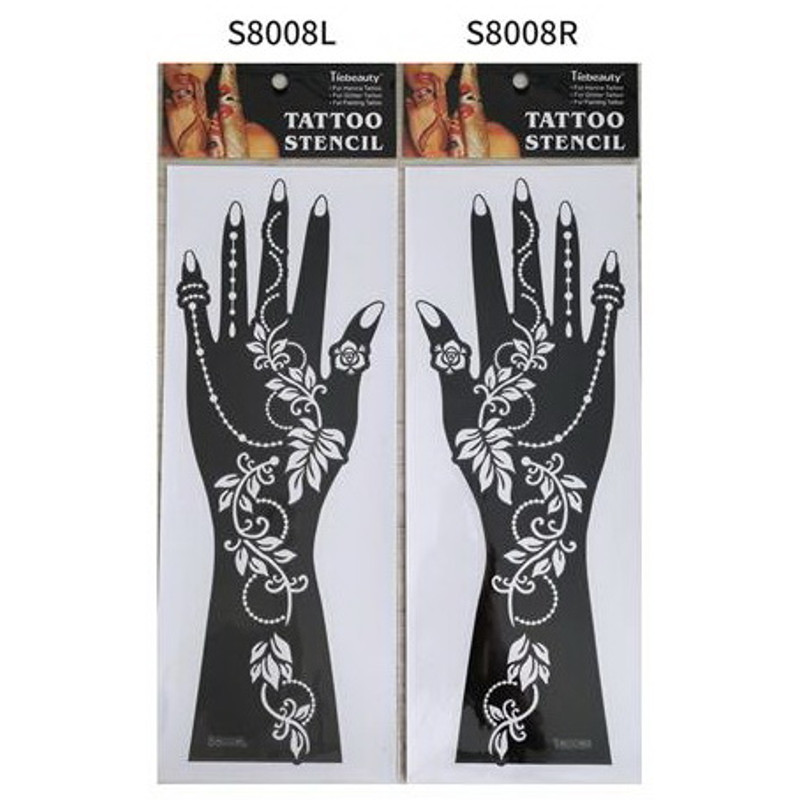 2Pcs Mehndi Hand Henna Tattoo Stencils, Reusable Painting Template, Art Sleeve, Temporary Tattoo, Wedding Bride Beauty