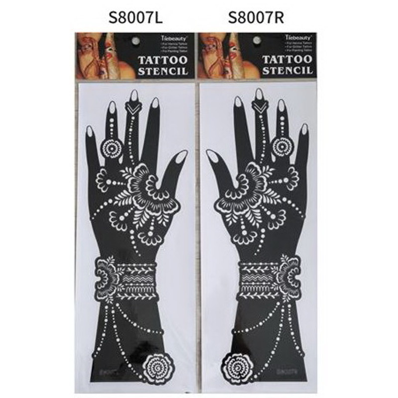 2Pcs Mehndi Hand Henna Tattoo Stencils, Reusable Painting Template, Art Sleeve, Temporary Tattoo, Wedding Bride Beauty