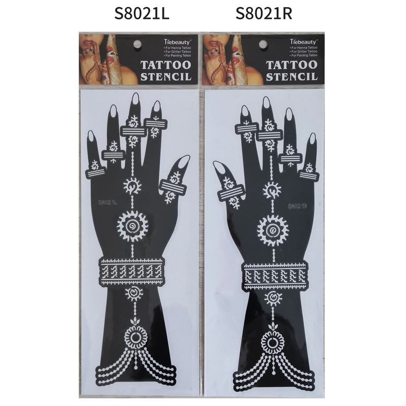 2Pcs Mehndi Hand Henna Tattoo Stencils, Reusable Painting Template, Art Sleeve, Temporary Tattoo, Wedding Bride Beauty