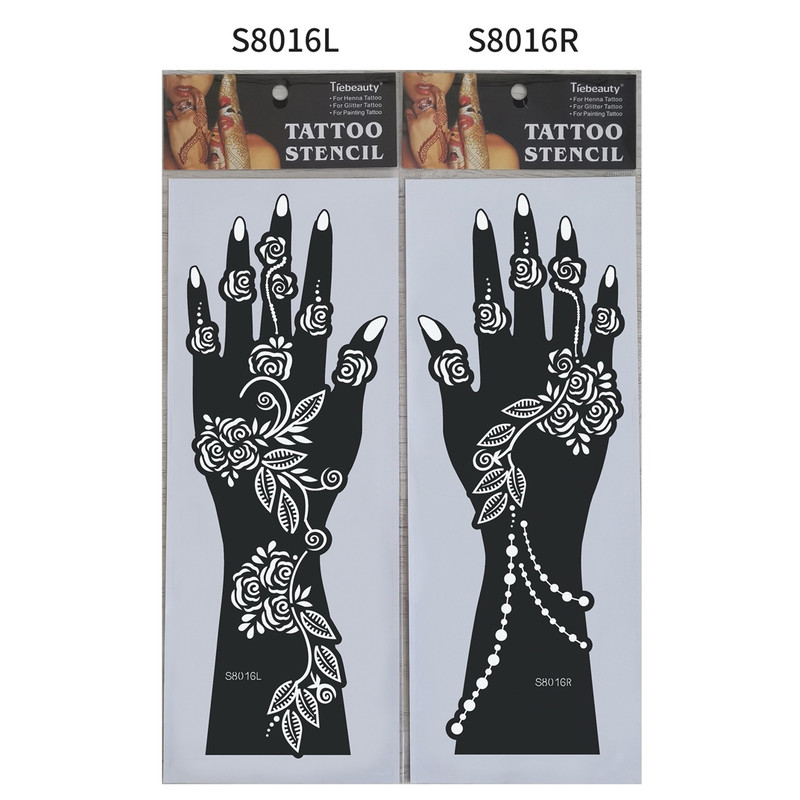 2Pcs Mehndi Hand Henna Tattoo Stencils, Reusable Painting Template, Art Sleeve, Temporary Tattoo, Wedding Bride Beauty