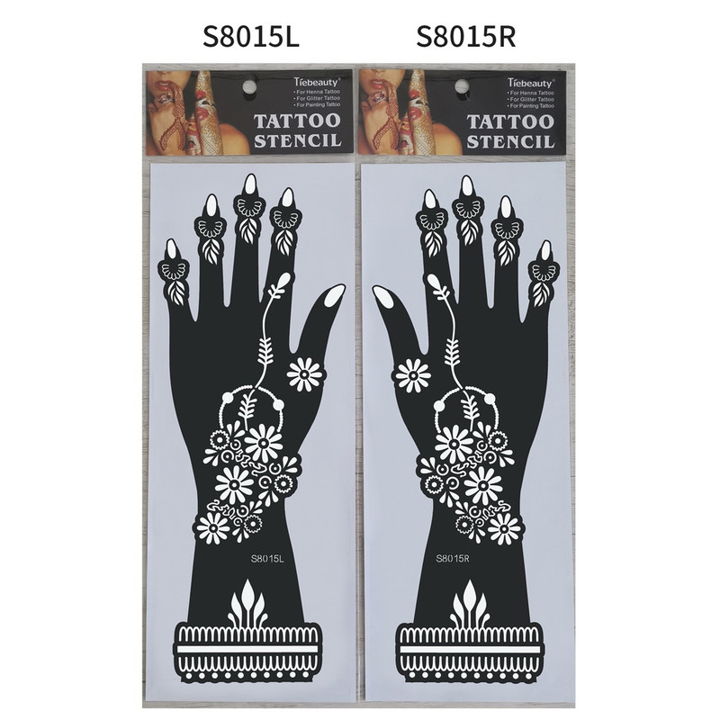2Pcs Mehndi Hand Henna Tattoo Stencils, Reusable Painting Template, Art Sleeve, Temporary Tattoo, Wedding Bride Beauty