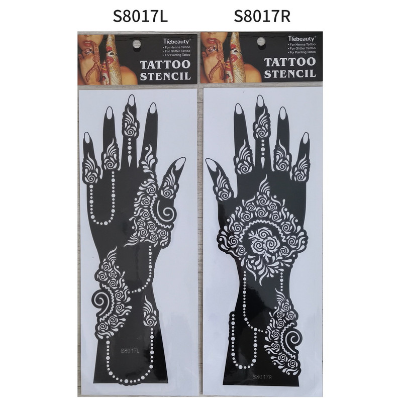 2Pcs Mehndi Hand Henna Tattoo Stencils, Reusable Painting Template, Art Sleeve, Temporary Tattoo, Wedding Bride Beauty