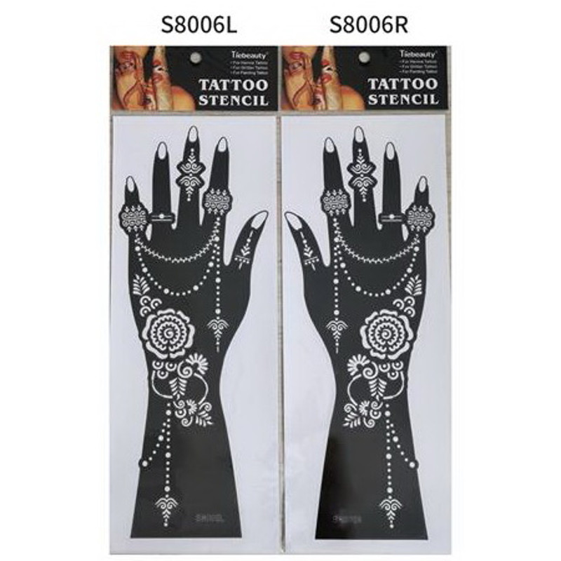 2Pcs Mehndi Hand Henna Tattoo Stencils, Reusable Painting Template, Art Sleeve, Temporary Tattoo, Wedding Bride Beauty