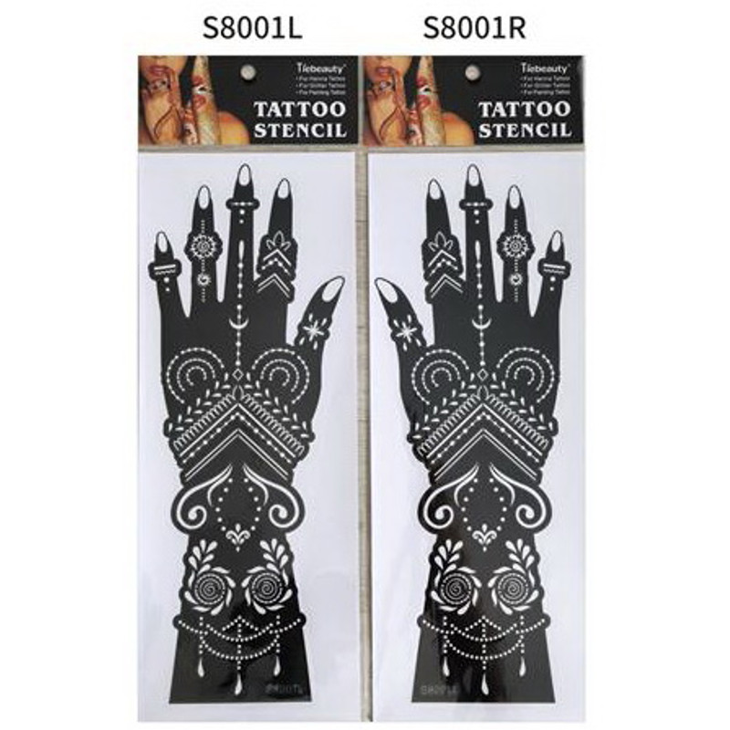 2Pcs Mehndi Hand Henna Tattoo Stencils, Reusable Painting Template, Art Sleeve, Temporary Tattoo, Wedding Bride Beauty