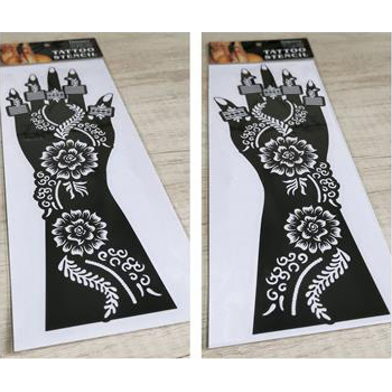 2Pcs Mehndi Hand Henna Tattoo Stencils, Reusable Painting Template, Art Sleeve, Temporary Tattoo, Wedding Bride Beauty