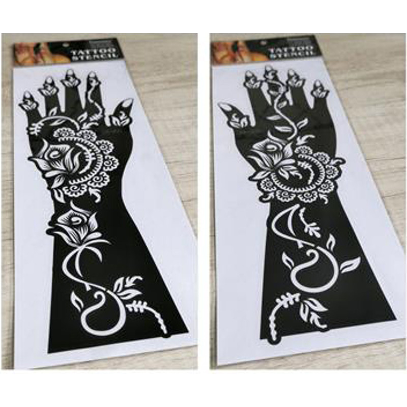 2Pcs Mehndi Hand Henna Tattoo Stencils, Reusable Painting Template, Art Sleeve, Temporary Tattoo, Wedding Bride Beauty