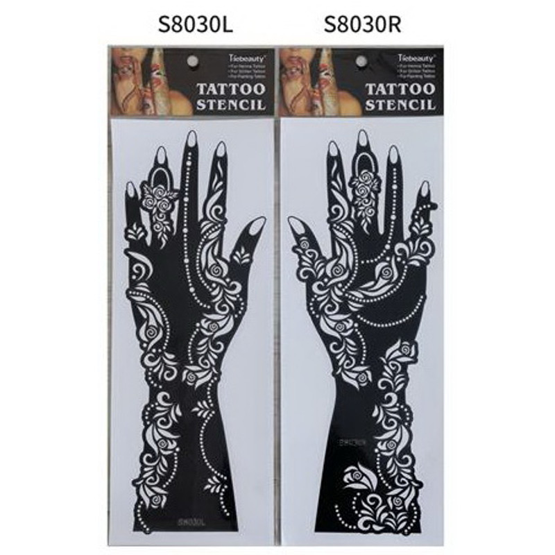 2Pcs Mehndi Hand Henna Tattoo Stencils, Reusable Painting Template, Art Sleeve, Temporary Tattoo, Wedding Bride Beauty