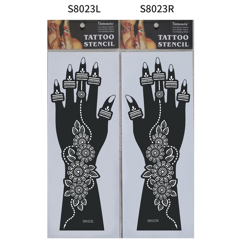 2Pcs Mehndi Hand Henna Tattoo Stencils, Reusable Painting Template, Art Sleeve, Temporary Tattoo, Wedding Bride Beauty