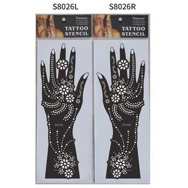 2Pcs Mehndi Hand Henna Tattoo Stencils, Reusable Painting Template, Art Sleeve, Temporary Tattoo, Wedding Bride Beauty