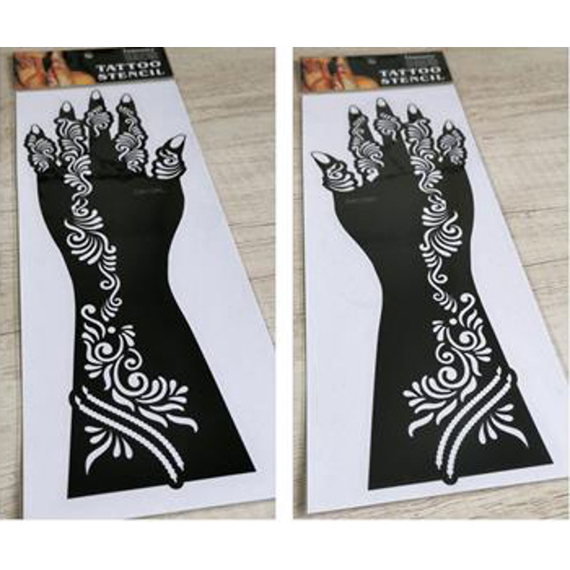 2Pcs Mehndi Hand Henna Tattoo Stencils, Reusable Painting Template, Art Sleeve, Temporary Tattoo, Wedding Bride Beauty