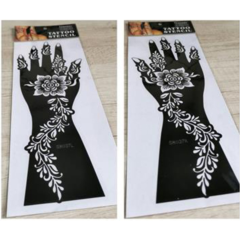 2Pcs Mehndi Hand Henna Tattoo Stencils, Reusable Painting Template, Art Sleeve, Temporary Tattoo, Wedding Bride Beauty