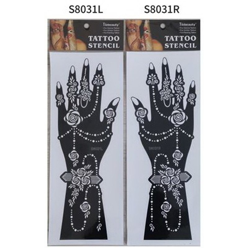 2Pcs Mehndi Hand Henna Tattoo Stencils, Reusable Painting Template, Art Sleeve, Temporary Tattoo, Wedding Bride Beauty