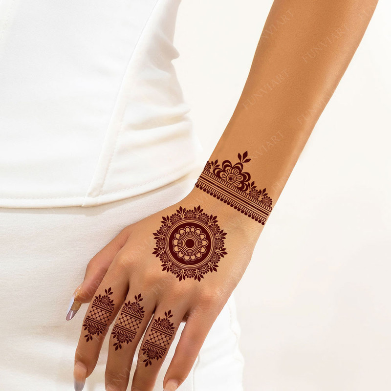 Brown Henna Tattoo Stickers Flower Hand And Foot Temporary Tattoos Fake Tattoo For Women Wedding An 1