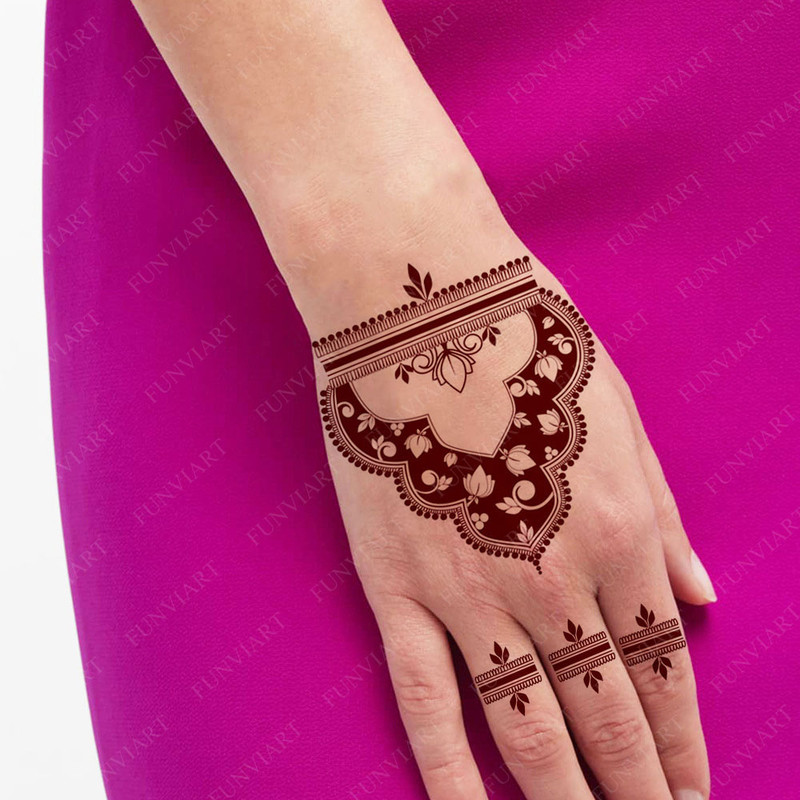 Brown Henna Tattoo Stickers Flower Hand And Foot Temporary Tattoos Fake Tattoo For Women Wedding An 2