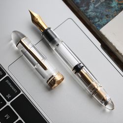 majohn p140 transparent demonstration pen, no. 8 piston ink absorption, 40 pen tip, hard rubber tongue