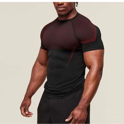 mens quick dry high elastic shark sports t-shirt, tight fitness training, breathable summer gym top