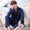Cozy Mens Plaid, Solid Pajama Set, Long-Sleeve Lapel Top with Pocket, Breathable Long Pant Loungewear