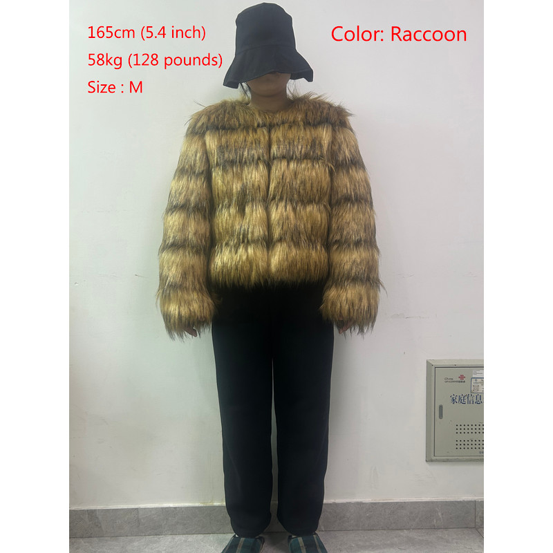 Luxury Faux Fur Coat 2024 Winter Fluffy Jacket For Women Thick Warm Raccoon Style Outwear 4
